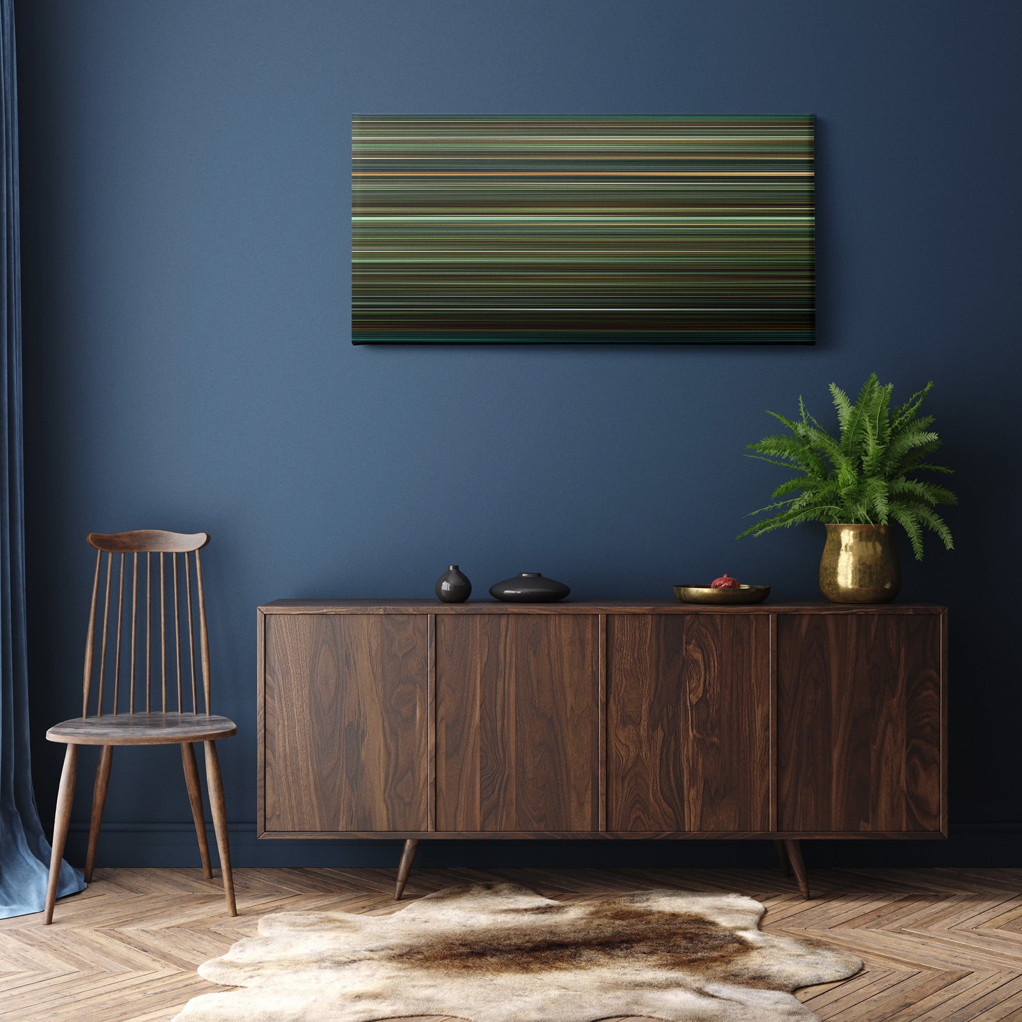 The Shape of Water (2017) CineSpectrum Color Spectrum Canvas Print - Hanging Horizontal on Wall in Room