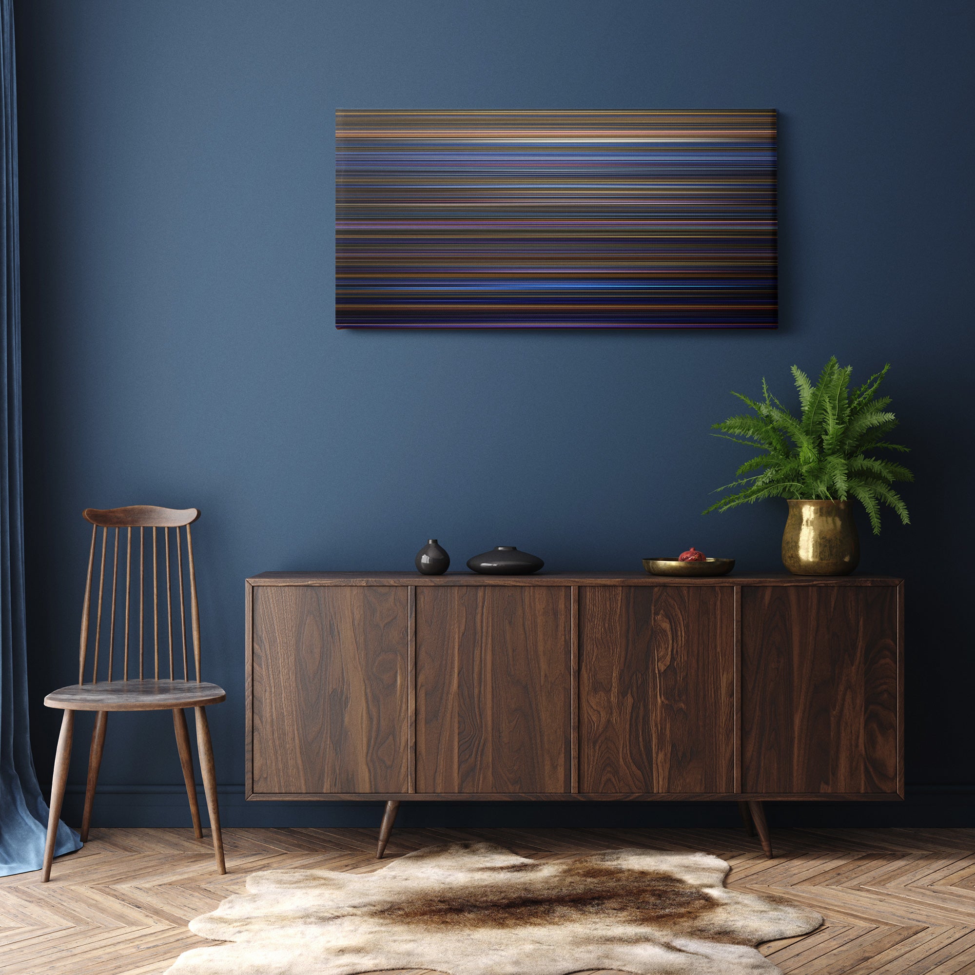 Hamilton (2020) CineSpectrum Color Spectrum Canvas Print - Hanging Horizontal on Wall in Room
