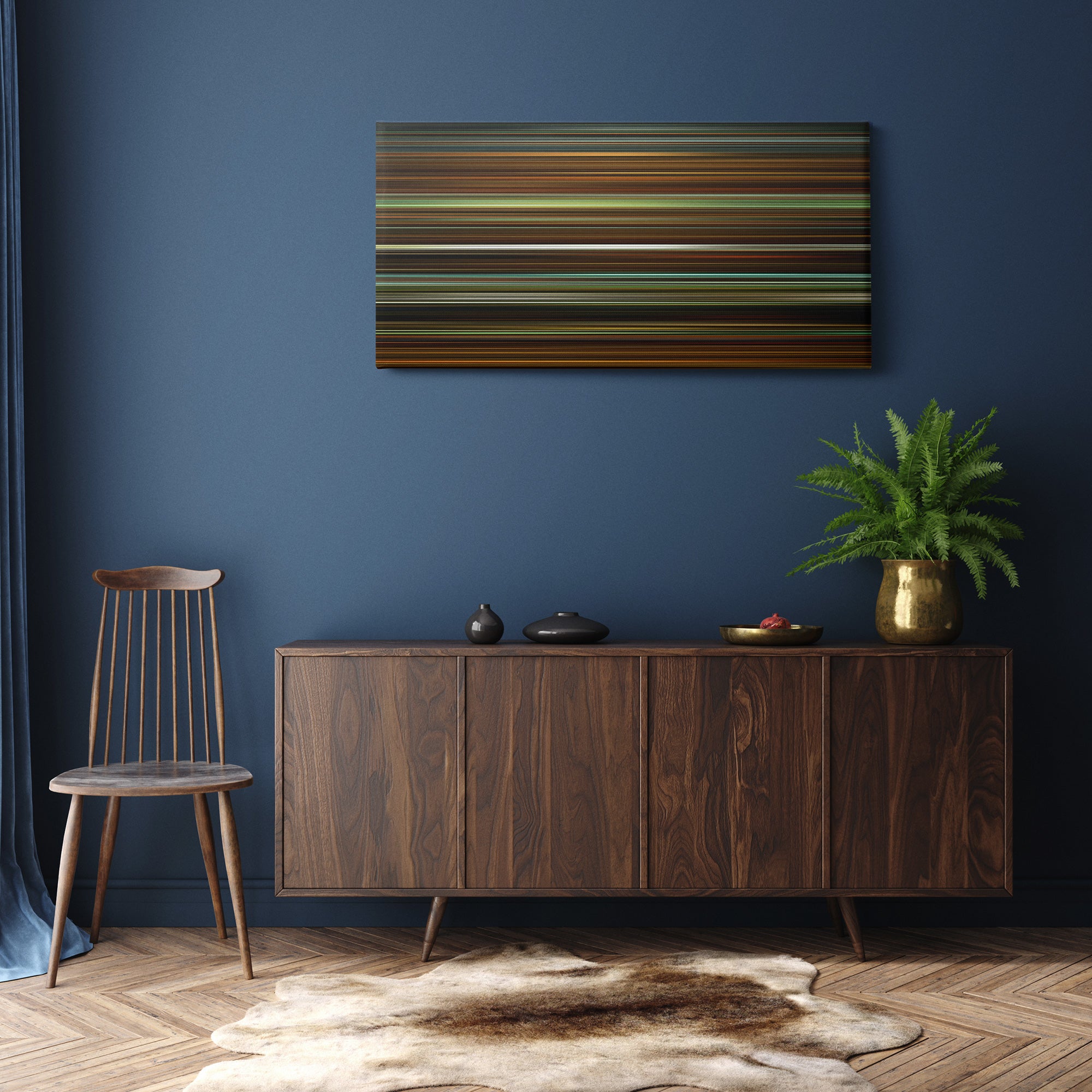 Whiplash (2014) CineSpectrum Color Spectrum Canvas Print - Hanging Horizontal on Wall in Room